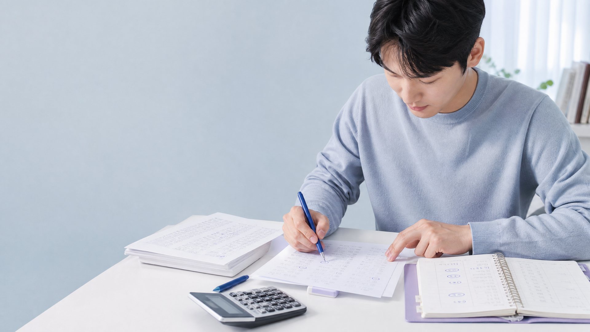 기출문제와 오답노트를 검토하는 수험생